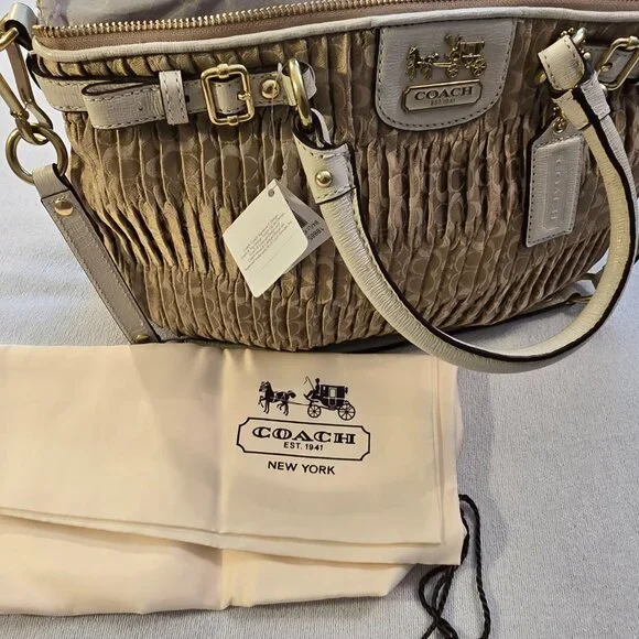 Coach 18885 NWT Madison Gathered Signature Fabric Sophia Satchel Purse Khaki NEW - Picture 3 of 15